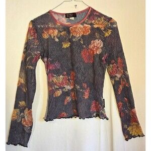 Y2K XOXO Jeans Floral Lace Mesh Long Sleeve Top Women’s Small Grunge Fairy